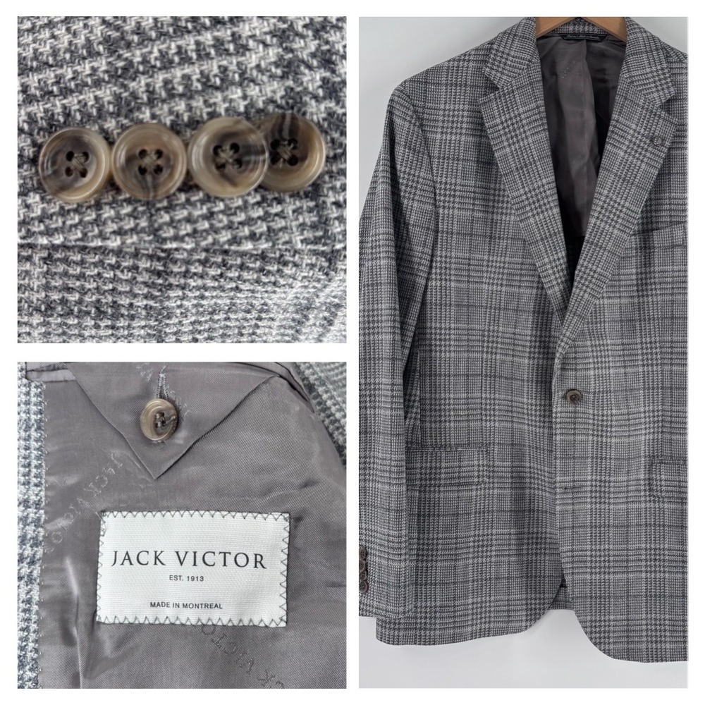 Jack Victor Sport Coat Mens 44L Grey Glen Plaid Wool Silk Blazer McAllen SPJ